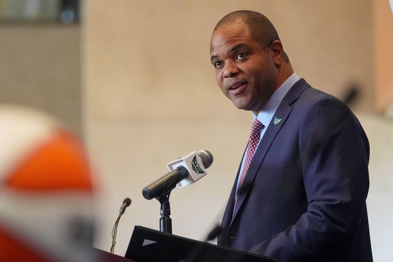Dallas Mayor Eric Johnson speaks during a press conference on April 23, in Dallas.