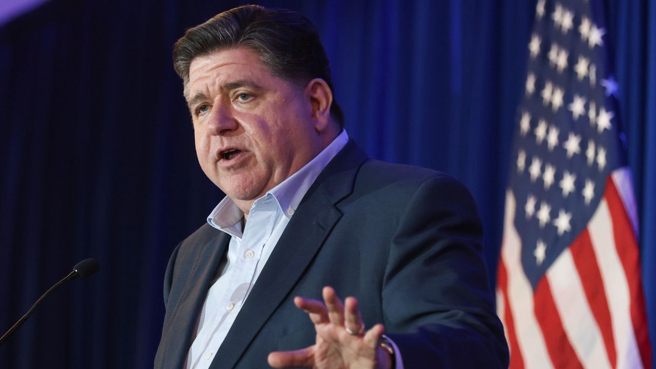 Illinois Gov. JB Pritzker speaks during the McIntyre-Shaheen 100 Club Dinner, Sunday April 27, 2025, in Manchester, N.H. (AP Photo/Reba Saldanha)