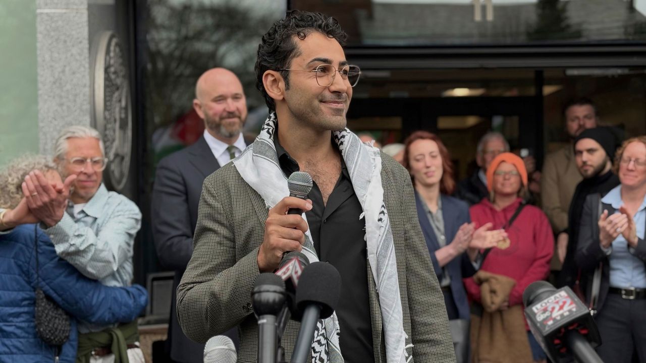 Mohsen Mahdawi speaks outside the courthouse following his release on Wednesday in Burlington, Vermont.