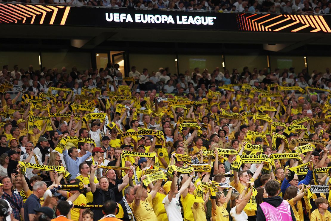 The away fans cheered all night for their team during the Europa League semifinal first leg.