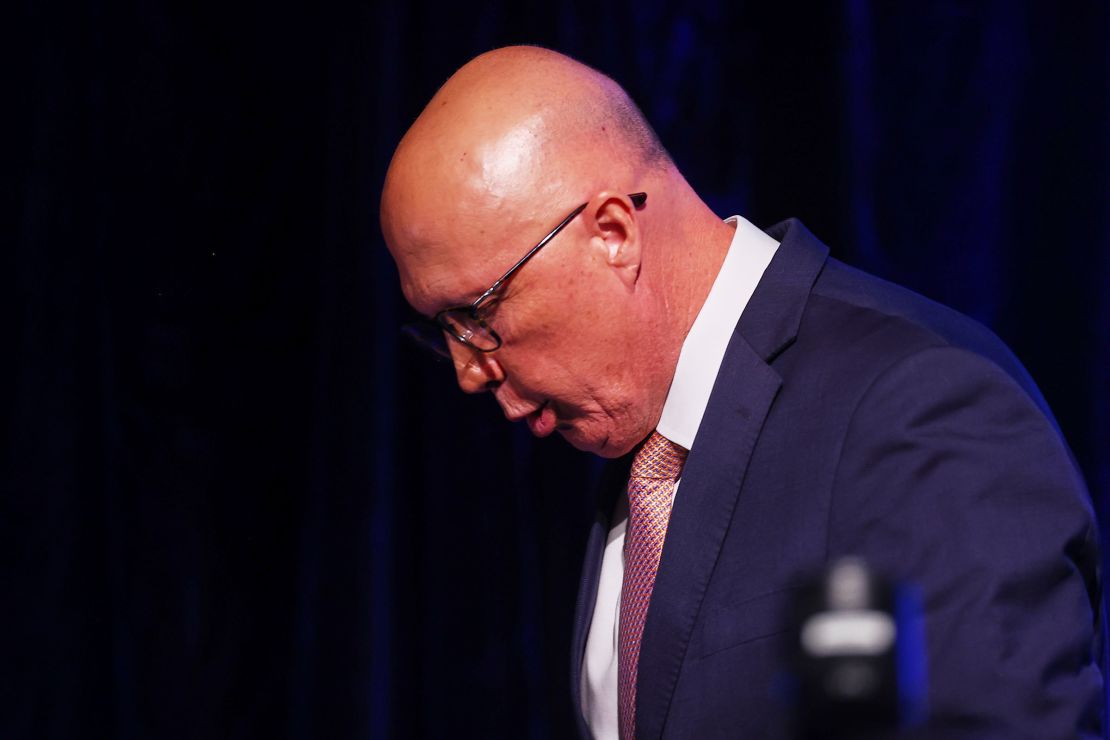 Australian Liberal Party leader Peter Dutton walks from the stage after making a concession speech in Brisbane, Australia, on Saturday, May 3, 2025.