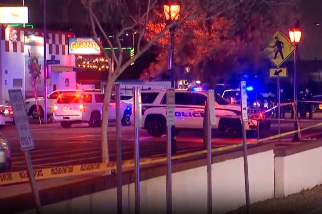 First responders work the scene of the shooting in the Phoenix suburb of Glendale on Sunday night.