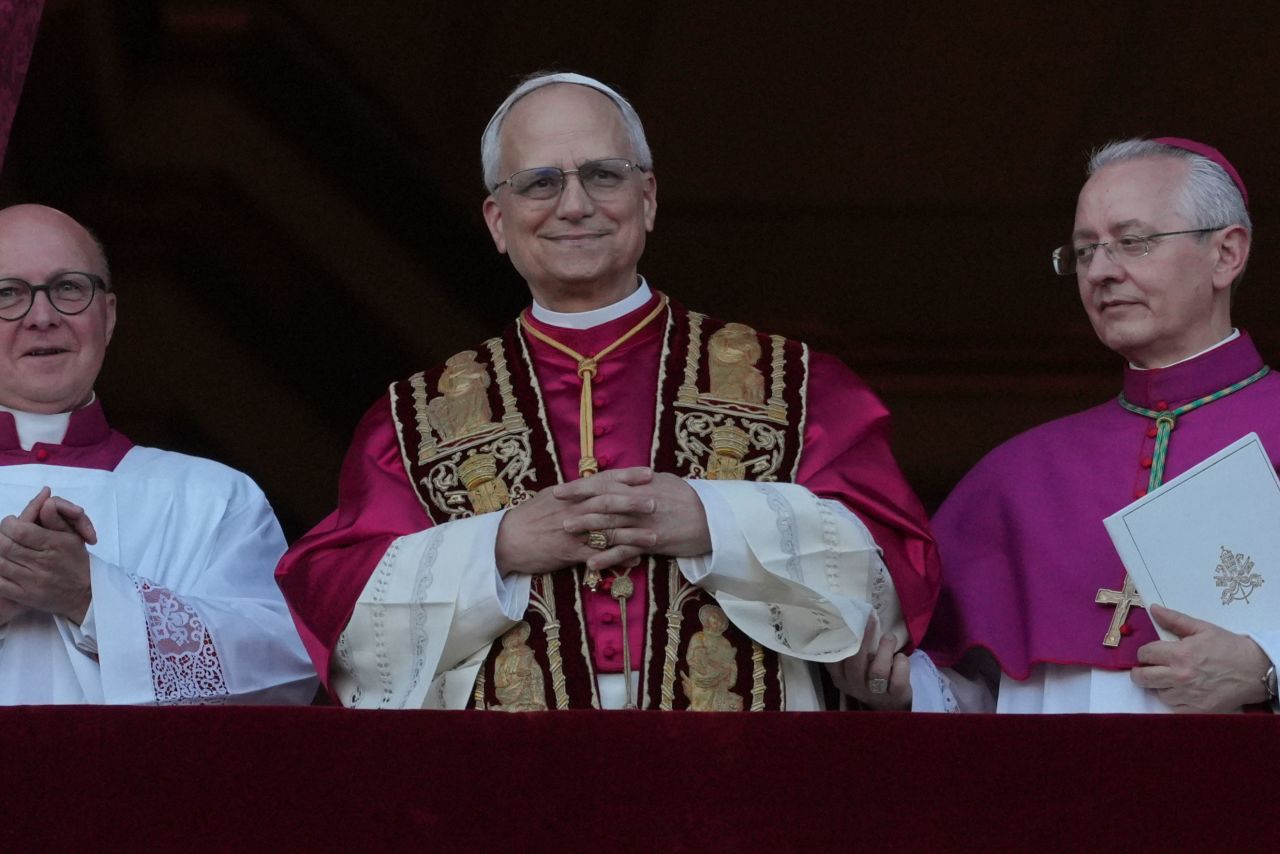 Newly elected Pope Leo XIV appears at the balcony of St. Peter's Basilica at the Vatican on Thursday.