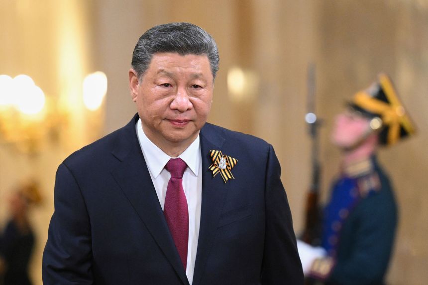 President of China Xi Jinping arrives in the Kremlin for a gala concert held for heads of foreign delegations, in Moscow, on May 8.