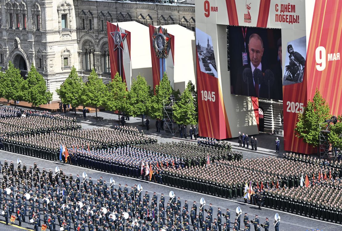 Russian servicemen take part in Friday's Victory Day military parade.