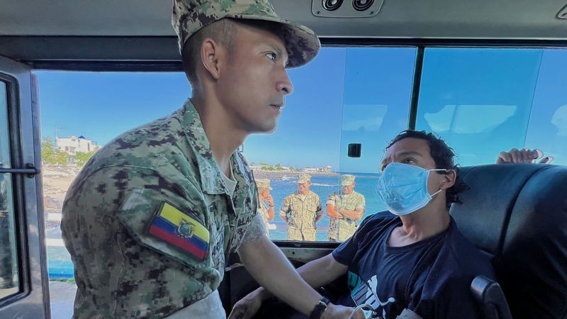 Five fishermen who survived 55 days adrift by drinking rain and parboiling passing fish arrive in Galapagos