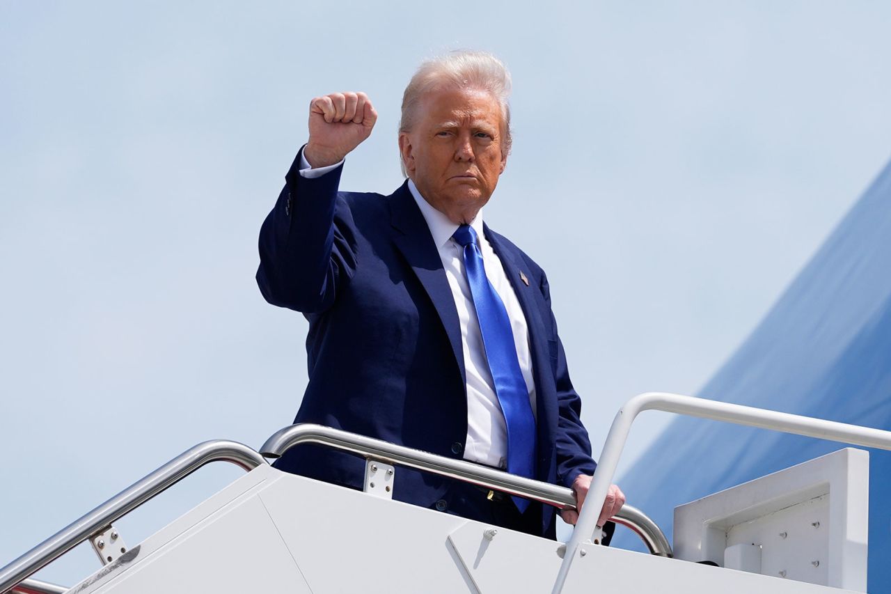 President Donald Trump boards Air Force One at Joint Base Andrews, Maryland, on Monday.