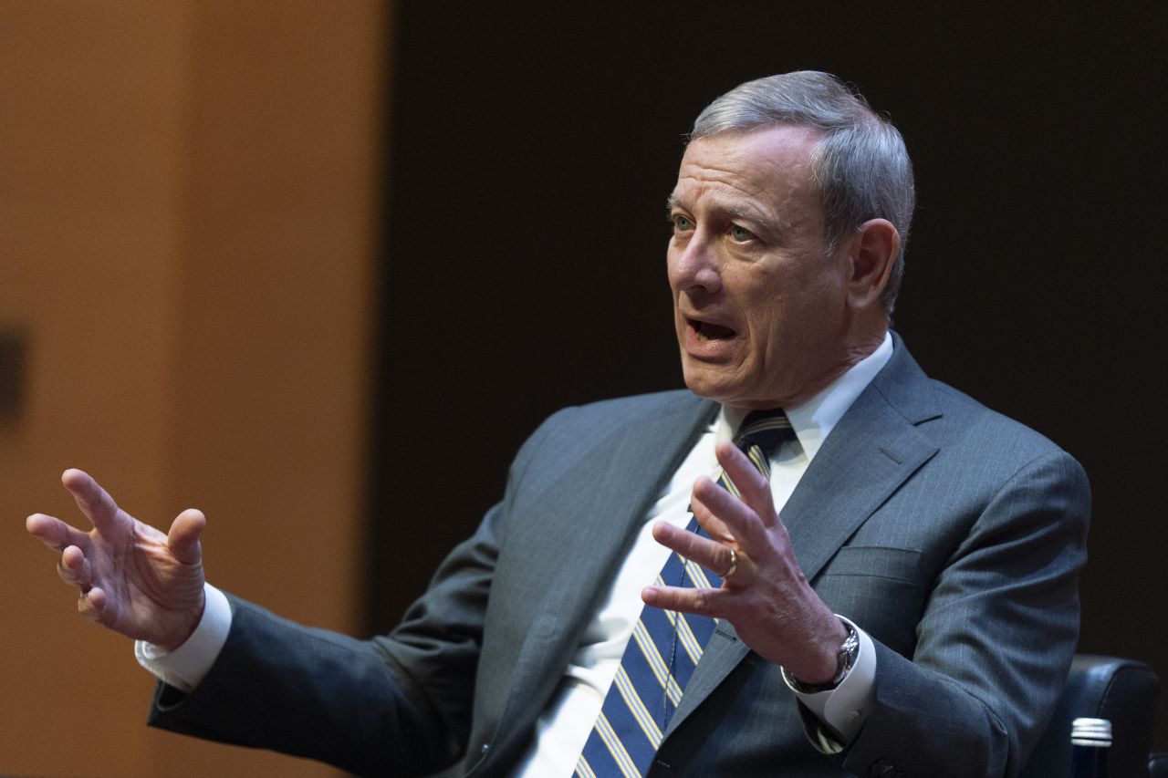 John Roberts, Chief Justice of the US Supreme Court, speaks during lecture to the Georgetown Law School graduating class of 2025, in Washington, on Monday.