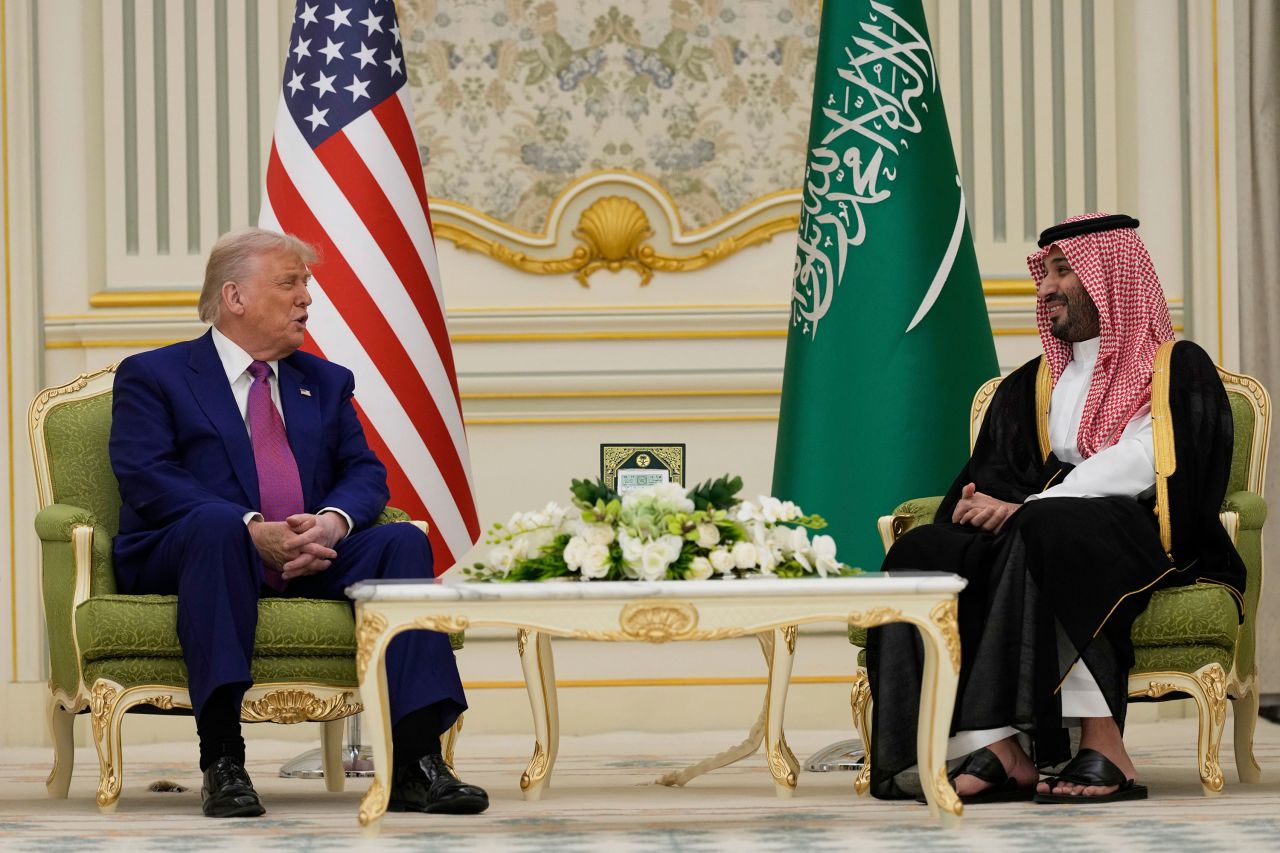 President Donald Trump and Saudi Crown Prince Mohammed bin Salman speak during a meeting at the Royal Palace in Riyadh, Saudi Arabia, on Tuesday.