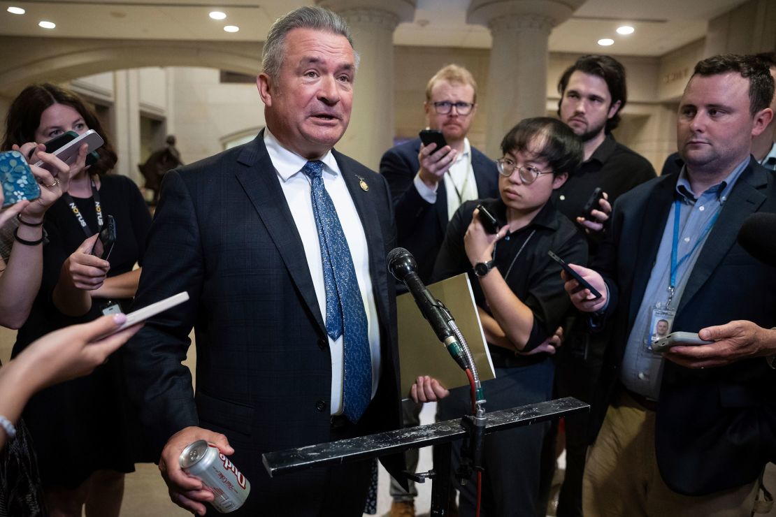 Rep. Don Bacon speaks with reporters as he departs a meeting on Capitol Hill on May 15.