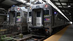 New Jersey Transit trains at Hoboken Terminal on Thursday. The railroad's engineers' union went on strike early Friday after negotiators failed to reach a deal.