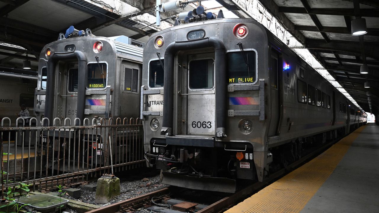 New Jersey Transit trains at Hoboken Terminal on Thursday. The railroad's engineers' union went on strike early Friday after negotiators failed to reach a deal.