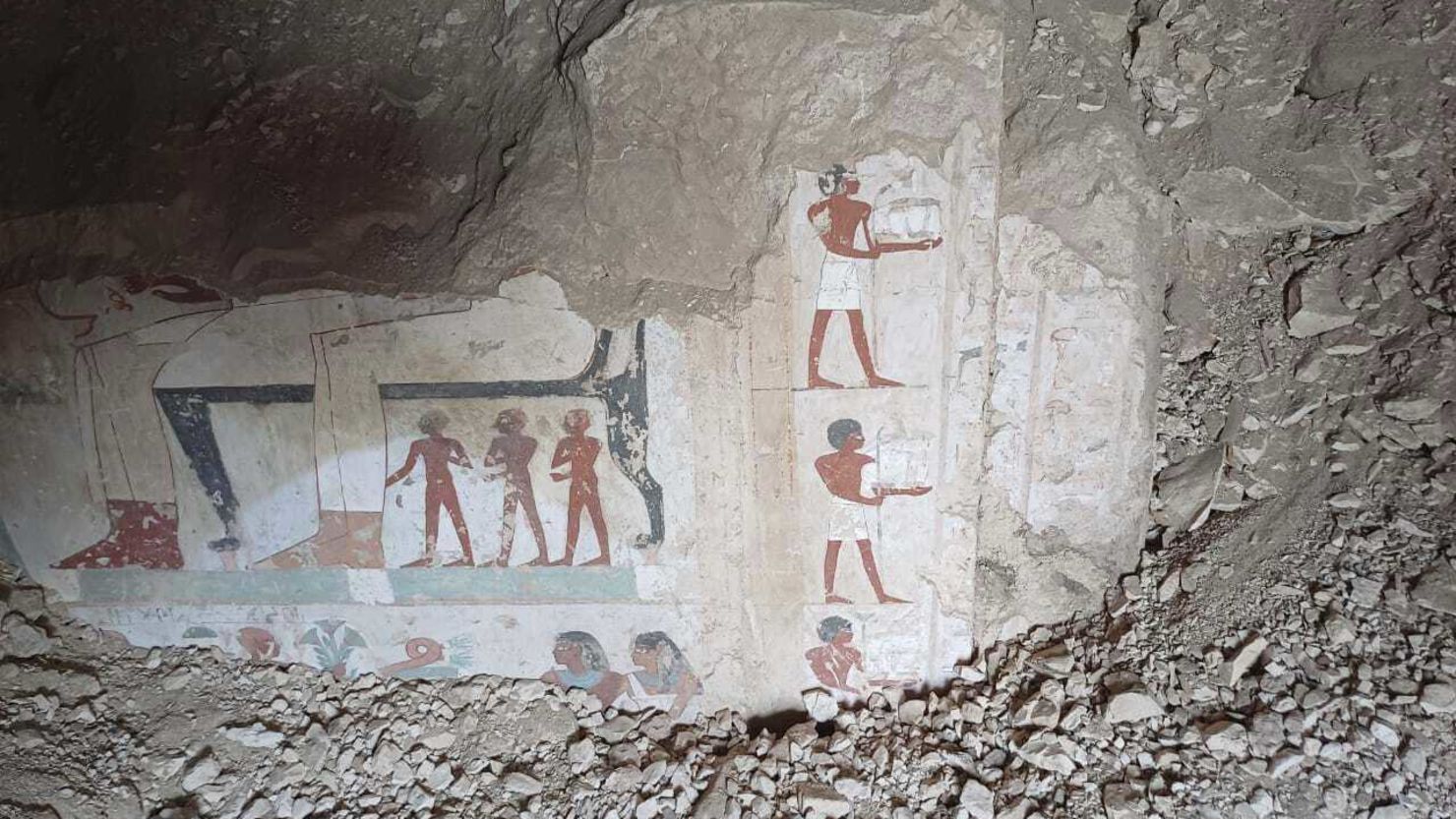 Hieroglyphs can be seen in the tombs of three statesmen that were uncovered by Egyptian archaeologists.