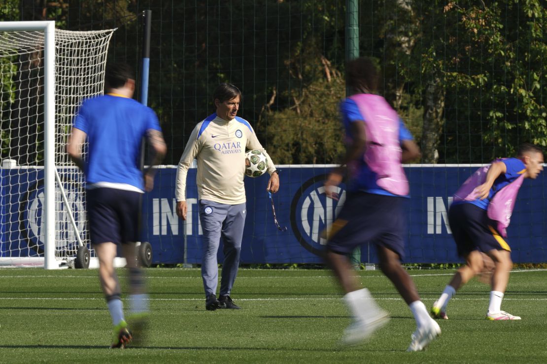 Inzaghi oversees a training session on Monday.