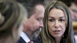 Karen Read speaks with her attorney Alan Jackson during her murder trial in Norfolk Superior Court in Dedham, Massachusetts on Friday, May 30, 2025.