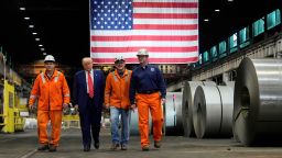 President Donald Trump walks with workers as he tours U.S. Steel Corporation's Mon Valley Works-Irvin plant, Friday, May 30, 2025, in West Mifflin, Pa.