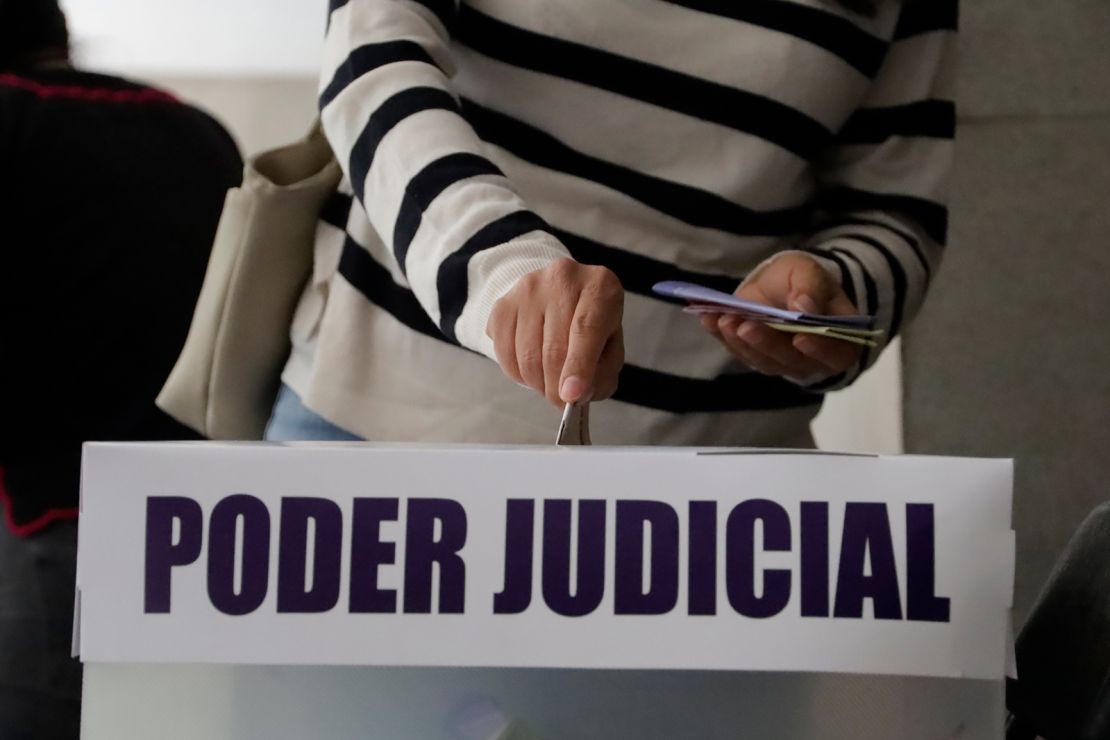 A Mexican citizen votes at a polling station during the Judicial Branch Election Day to elect ministers, magistrates, and judges in Mexico City, Mexico