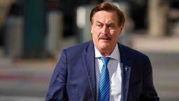 Mike Lindell walks into federal district court for a defamation trial on Thursday, June 5, 2025, in Denver. (AP Photo/Jack Dempsey)