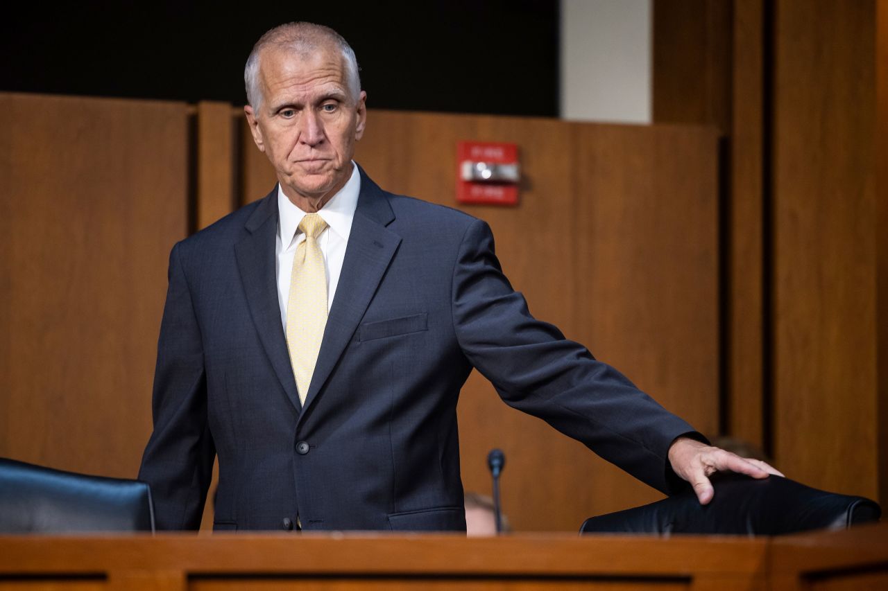 Sen. Thom Tillis arrives for a Senate Judiciary Committee markup on Capitol Hill in Washington, DC, on June 5.