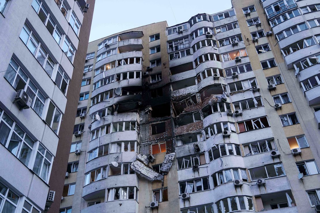 After daylight broke on Friday, residents are able to see the extent of damage on apartment buildings from Russia's strikes overnight.