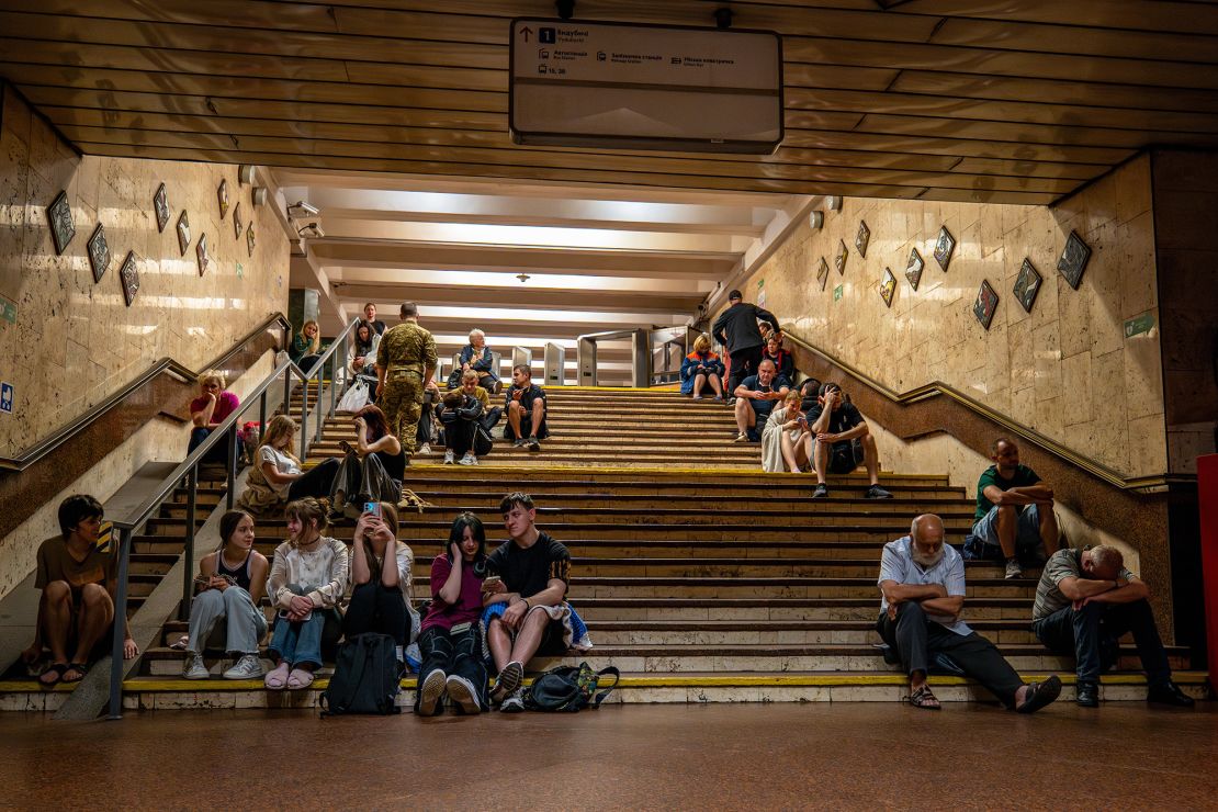 On June 6, 2025, people evacuate inside metro stations during a Russian drone attack in Kiev, Ukraine.