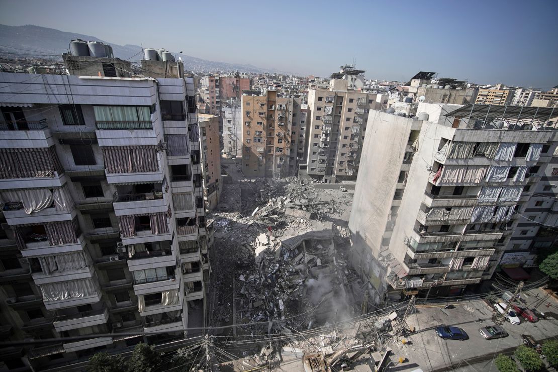 The aftermath of Israeli strikes in the Dahieh suburb of the Lebanese capital on Friday.