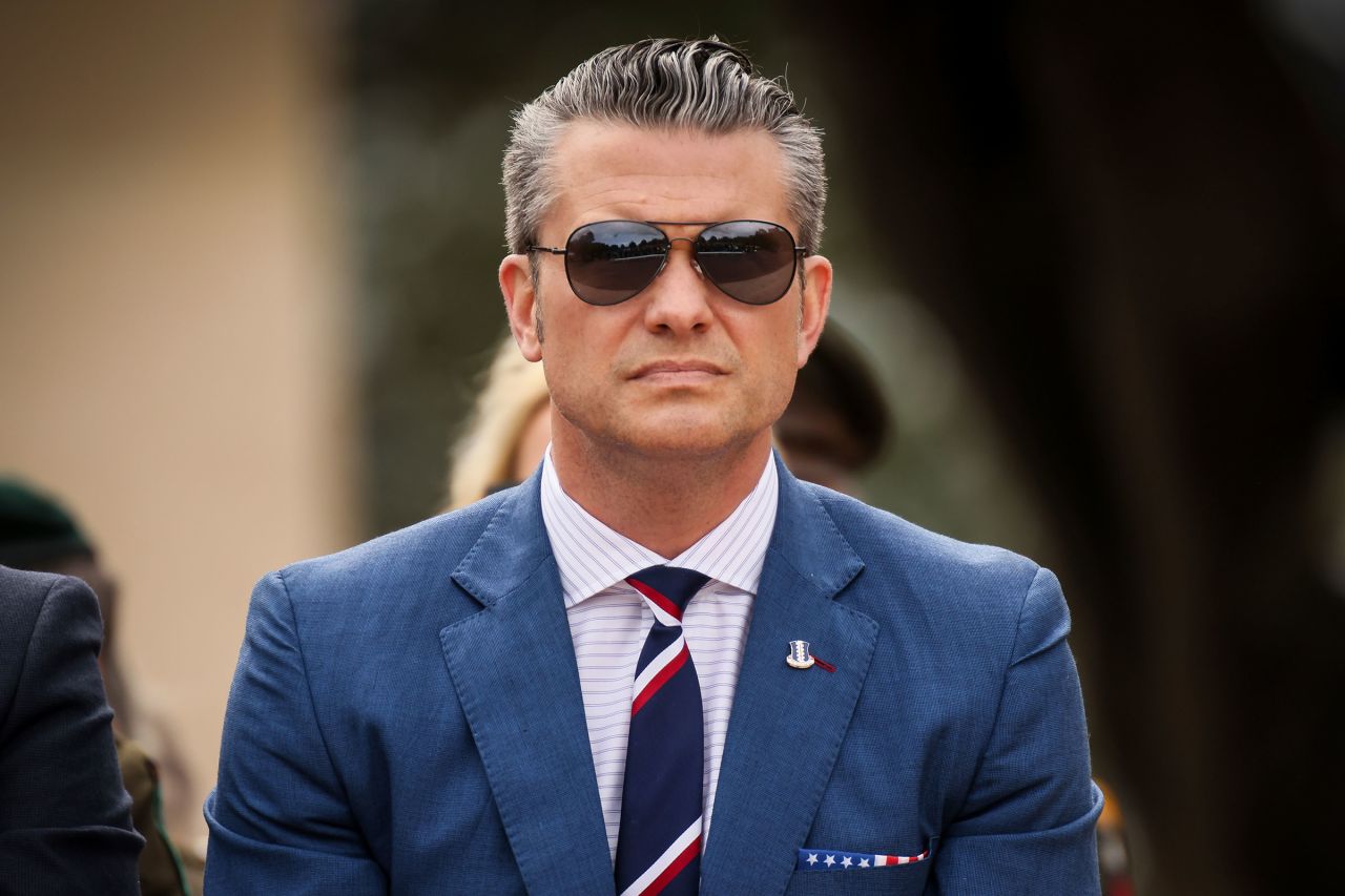Defense Secretary Pete Hegseth attends a ceremony to commemorate the 81st anniversary of the D-Day landings in Colleville-sur-Mer, Normandy, on Friday.