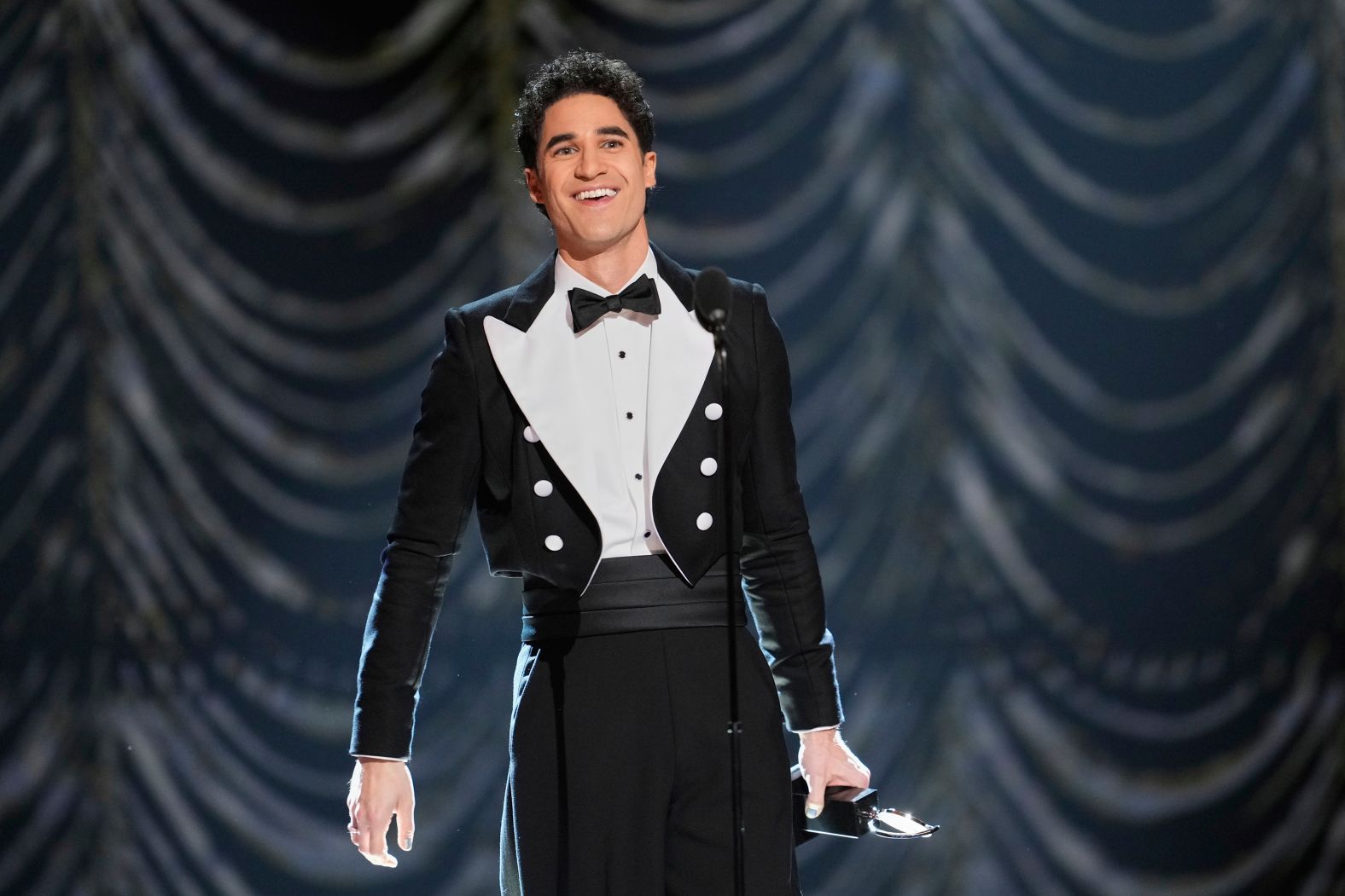 Darren Criss accepts the award for best performance by an actor in a leading role in a musical for "Maybe Happy Ending." It was his first Tony nomination and win.