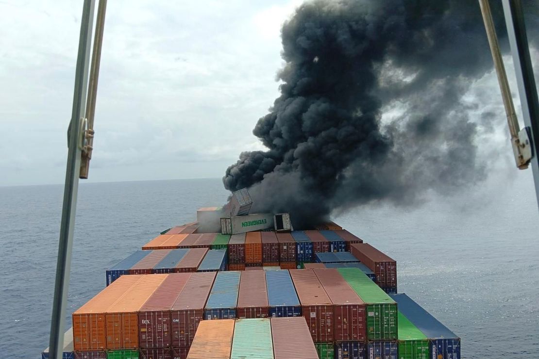 Indian Coast Guard vessels were still fighting the fire 24 hours after crew members reported an explosion on board.