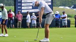 Matt Vogt works on the practice green before a practice round for the 2025 US Open golf championship at Oakmont Country Club in Oakmont, Pa. Monday, June 9, 2025. (AP Photo/Gene J. Puskar)