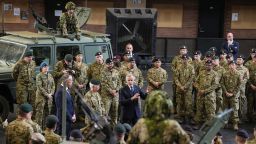 Canada Prime Minister Mark Carney speaks to service personnel after making an announcement as he visits Fort York Armoury in Toronto, Canada, on Monday, June 9, 2025.