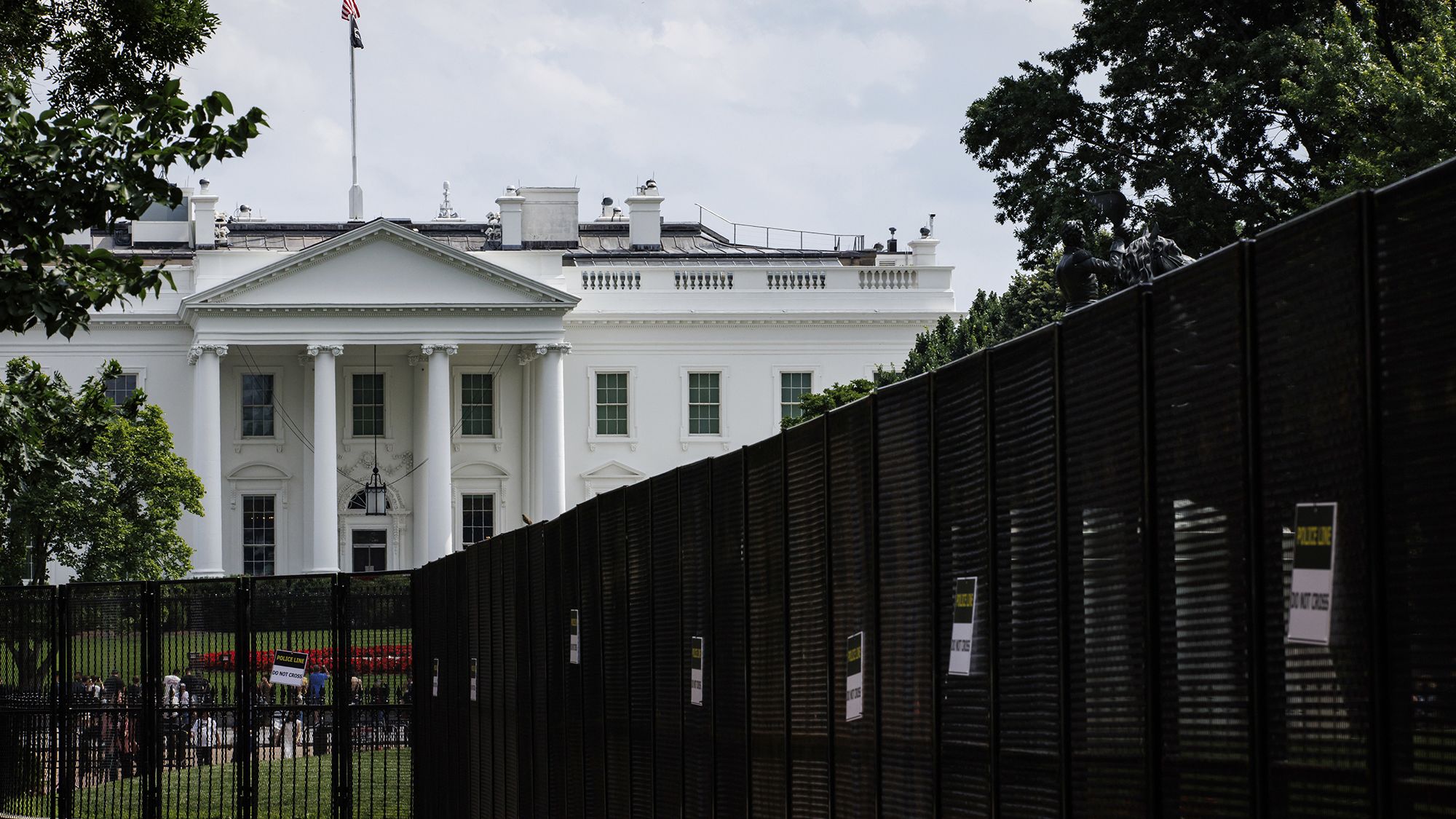 The White House is seen behind temporary security barriers that have been erected around parts of the city on June 9, 2025 in Washington, D.C. The security measures are being put in place ahead of President Trumps military parade on June 14th which he says is to celebrate the U.S. Army's 250th anniversary.
