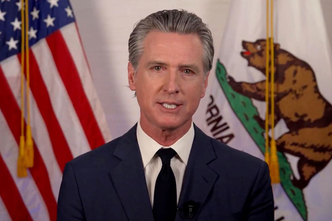 California Gov. Gavin Newsom speaks during an address on Tuesday, June 10, 2025.