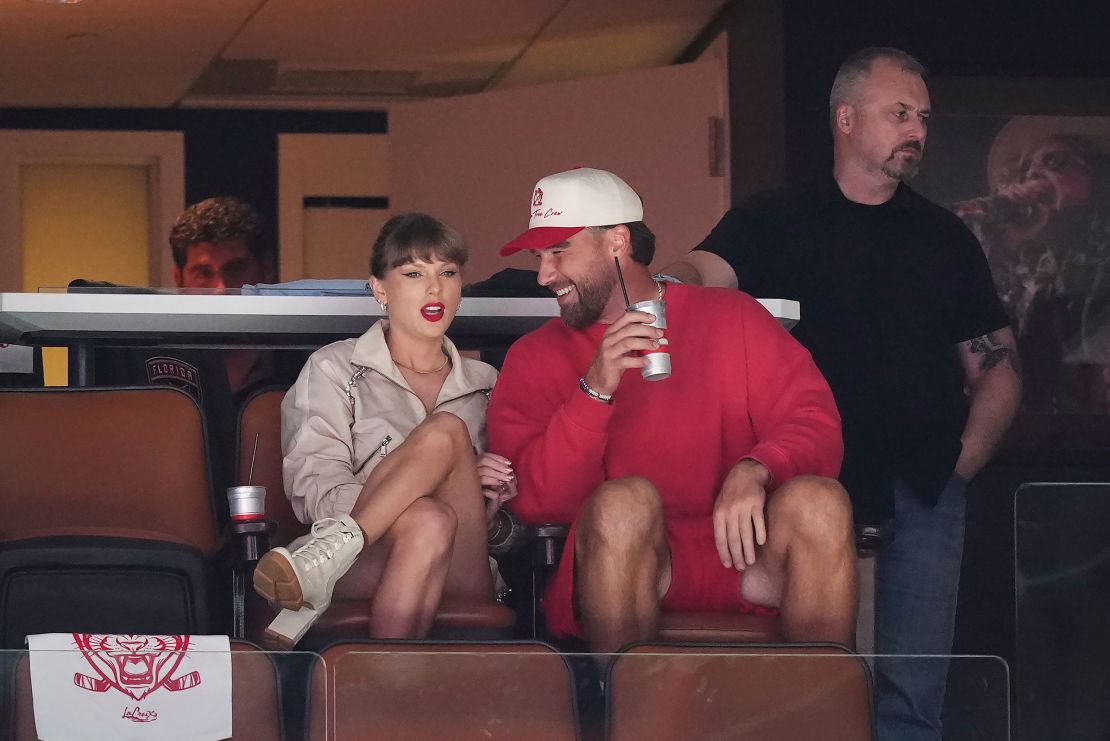 Taylor Swift and Travis Kelce were attending Game 4's Amerant Bank Arena on Thursday.