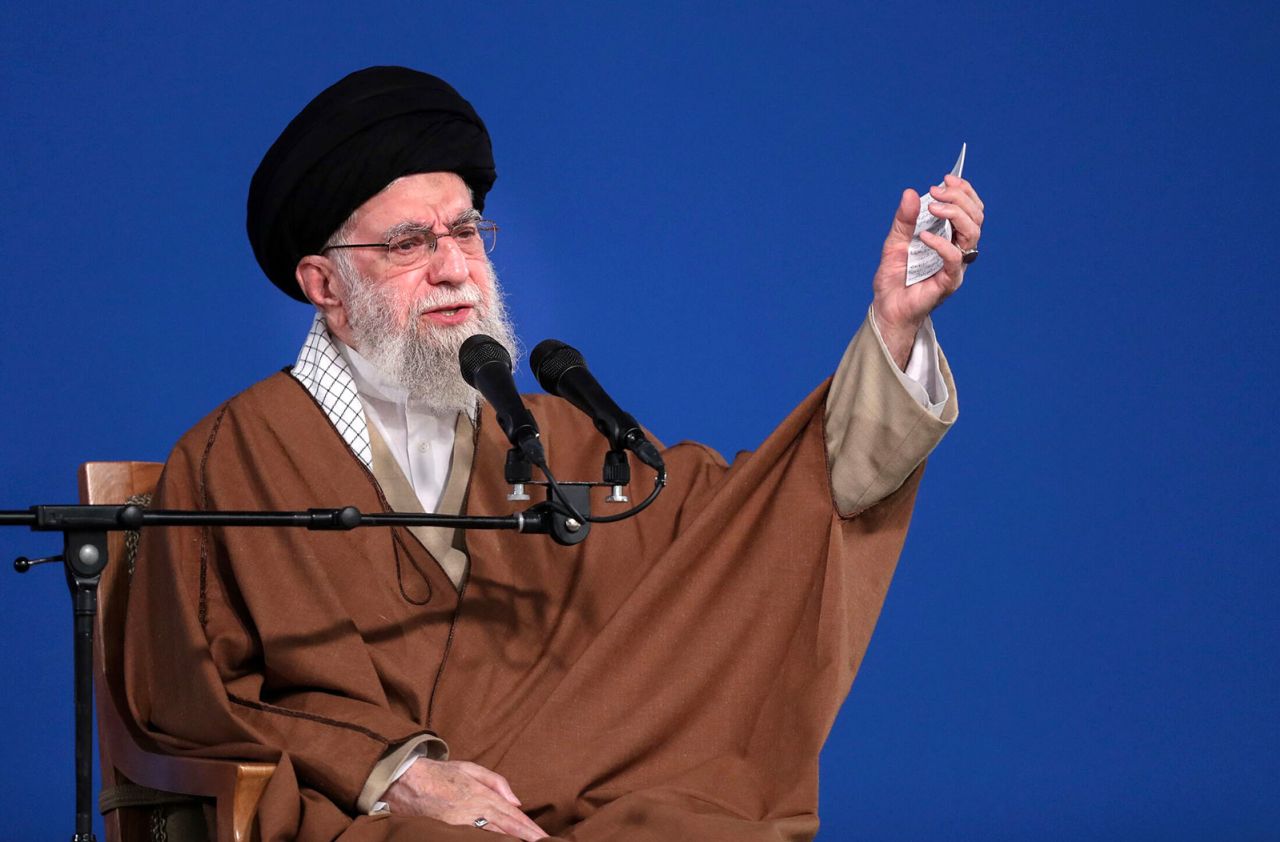 In this March photo, Supreme Leader Ayatollah Ali Khamenei speaks to a group of people and officials in Tehran.