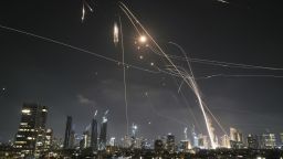 Israeli Iron Dome air defense system fires to intercept missiles over Tel Aviv, Israel, Friday, June 13, 2025. (AP Photo/Leo Correa)