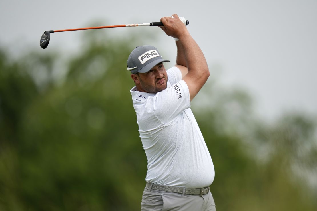 Thriston Lawrence, of South Africa, tees off on the 16th hole during the second round of the U.S. Open.