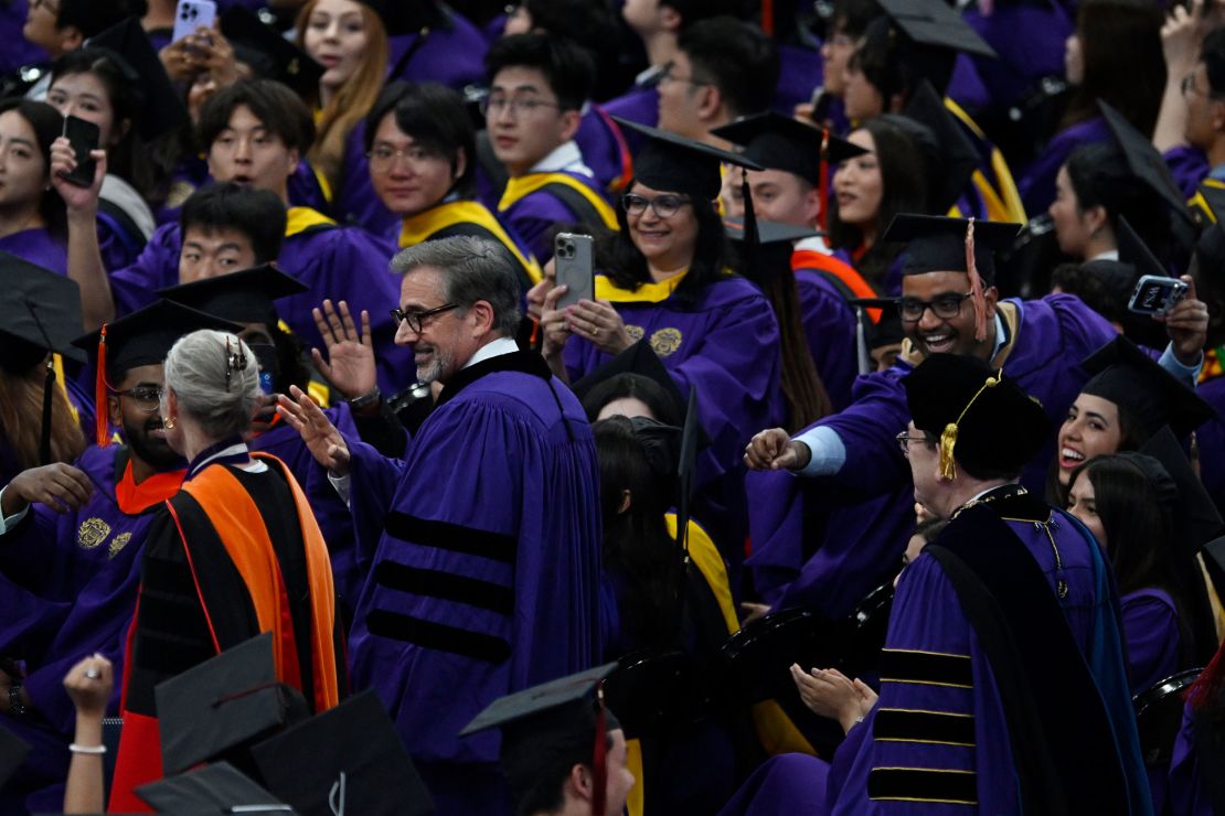 Steve Carell at the 2025 Northwestern commencement ceremony in Chicago on Sunday.