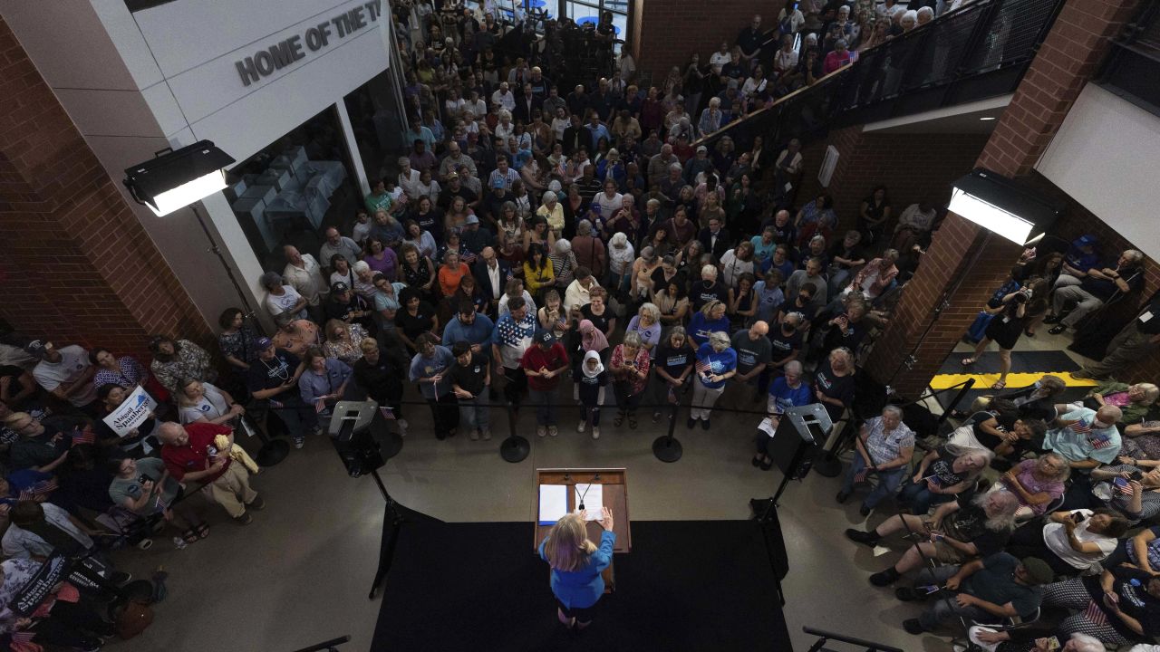 Democratic gubernatorial candidate Abigail Spanberger addresses a crowd at a rally in Henrico, Virginia, on June 16.