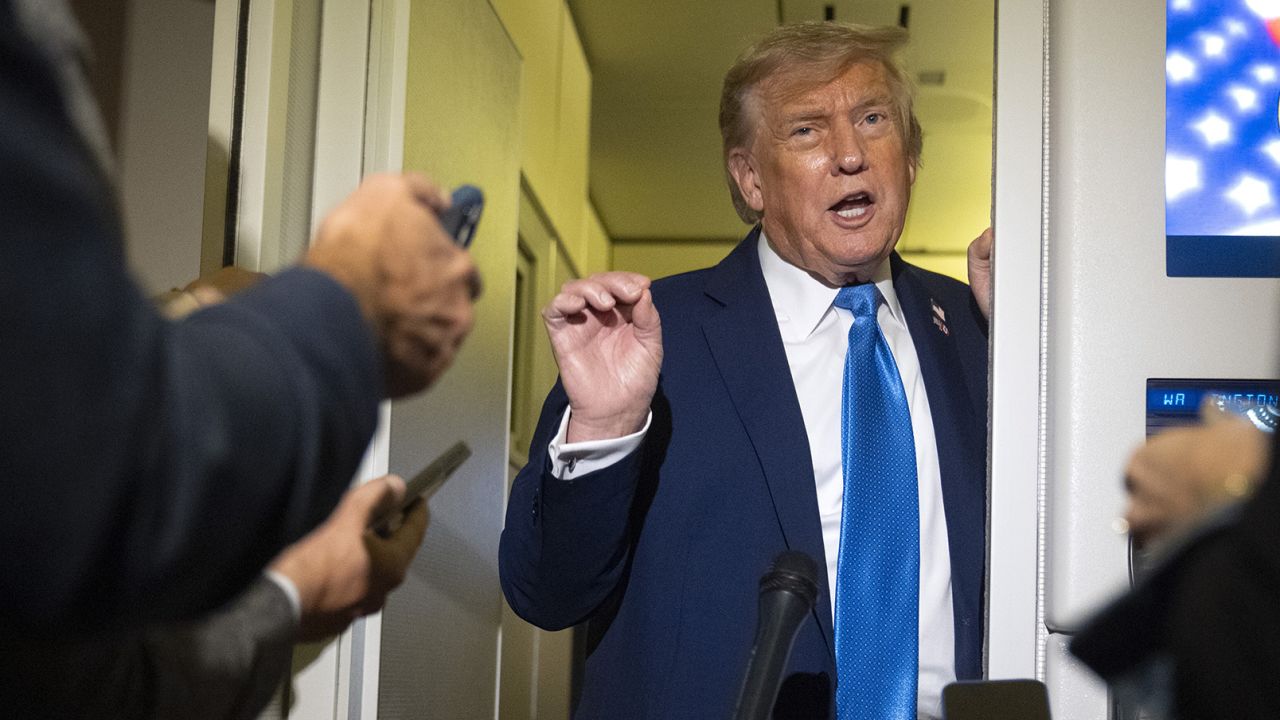 President Donald Trump speaks with reporters while flying aboard Air Force One en route from Calgary, Canada to Joint Base Andrews, Md., late Monday, June 16, 2025. (AP Photo/Mark Schiefelbein)