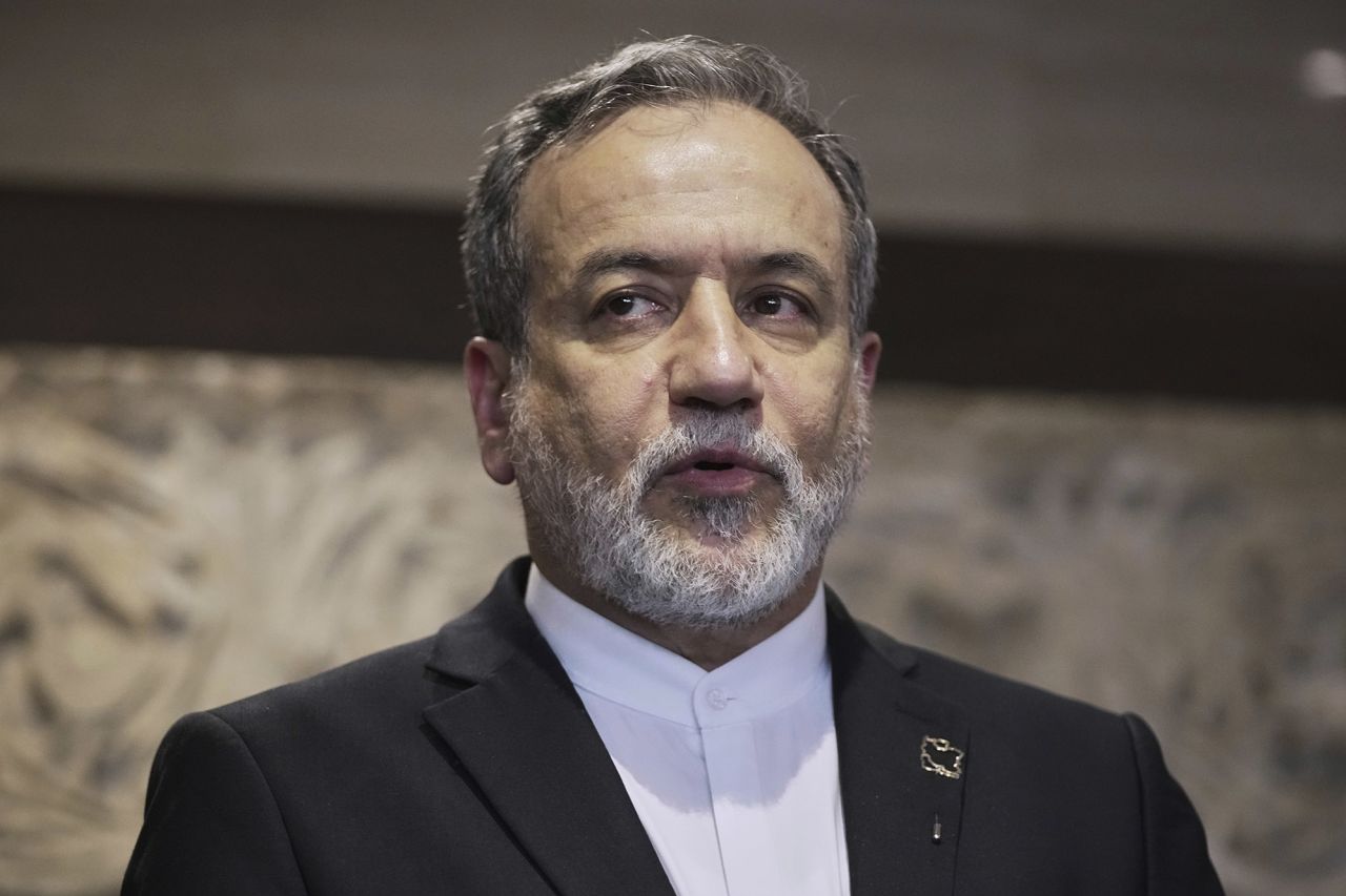 Iranian Foreign Minister Abbas Araghchi speaks to journalists in Beirut, Lebanon, on June 3.