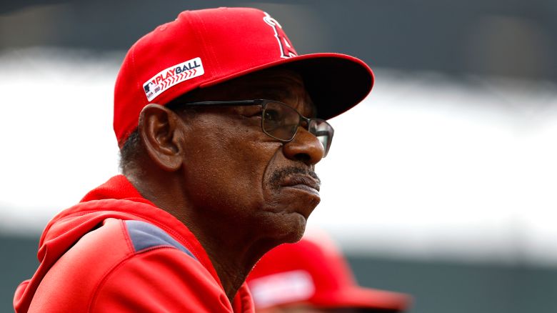Los Angeles Angels manager Ron Washington looks on from the dugout during a baseball game against the Baltimore Orioles in Baltimore, Saturday, June 14, 2025.