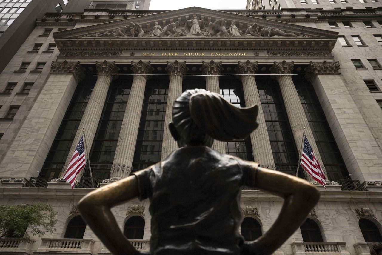 The "Fearless Girl" statue stands in front of the New York Stock Exchange on June 18.