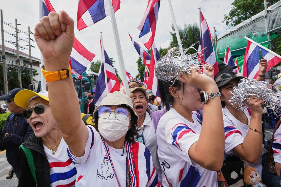 Anti-government protesters gather in front of Government house demanding Thailand's Prime Minister Paetongtarn Shinawatra resign in Bangkok, Thailand, on June 19, 2025.