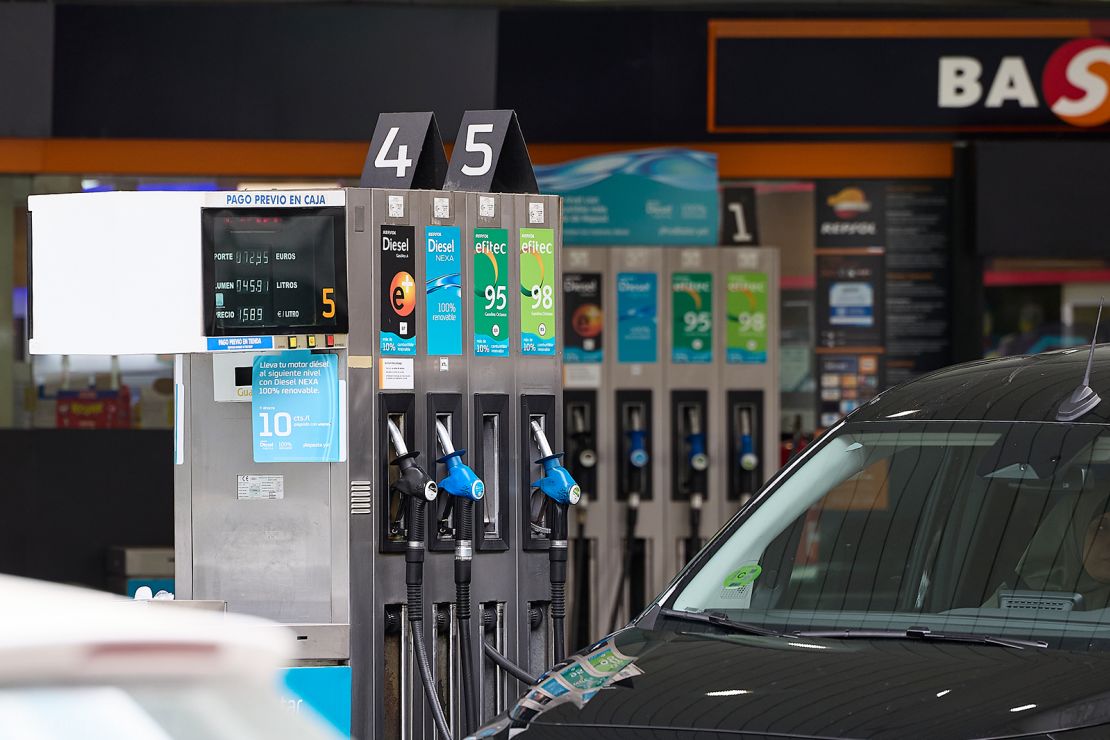Gas pumps at a Repsol gas station in Madrid, Spain, on Sunday.