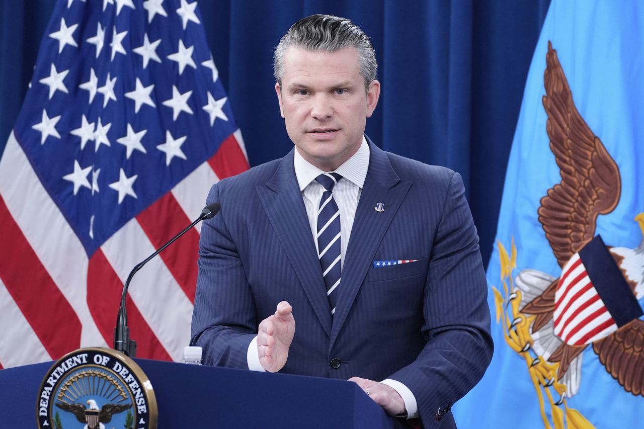 Defense Secretary Pete Hegseth speaks during a news conference at the Pentagon in Washington, Sunday, June 22.
