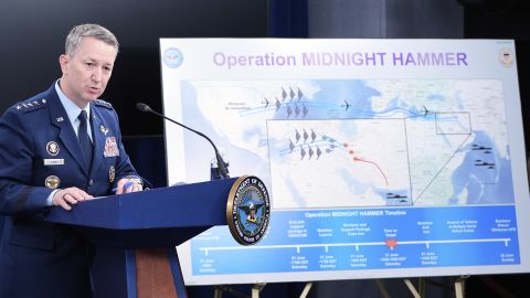 Joint Chiefs Chairman Gen. Dan Caine speaks during a news conference at the Pentagon in Washington, Sunday, June 22, 2025, after the U.S. military struck three sites in Iran, directly joining Israel's effort to destroy the country's nuclear program.