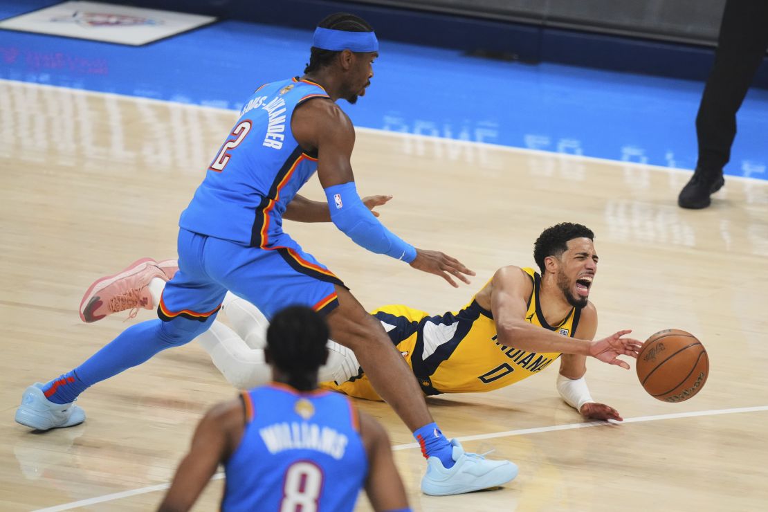Haliburton (right) suffered the injury during Game 7 of the NBA Finals against the Thunder.