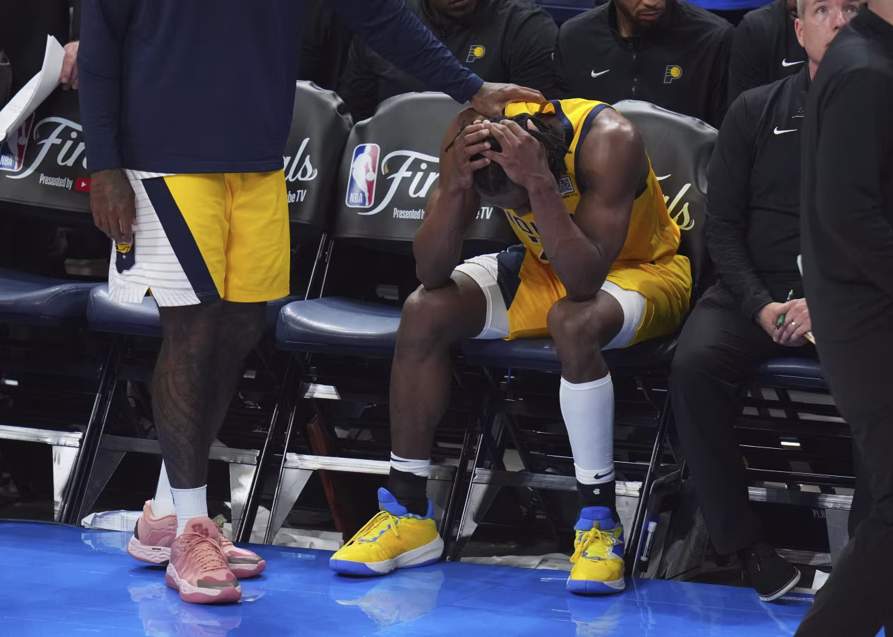 Indiana's Aaron Nesmith reacts after the game.