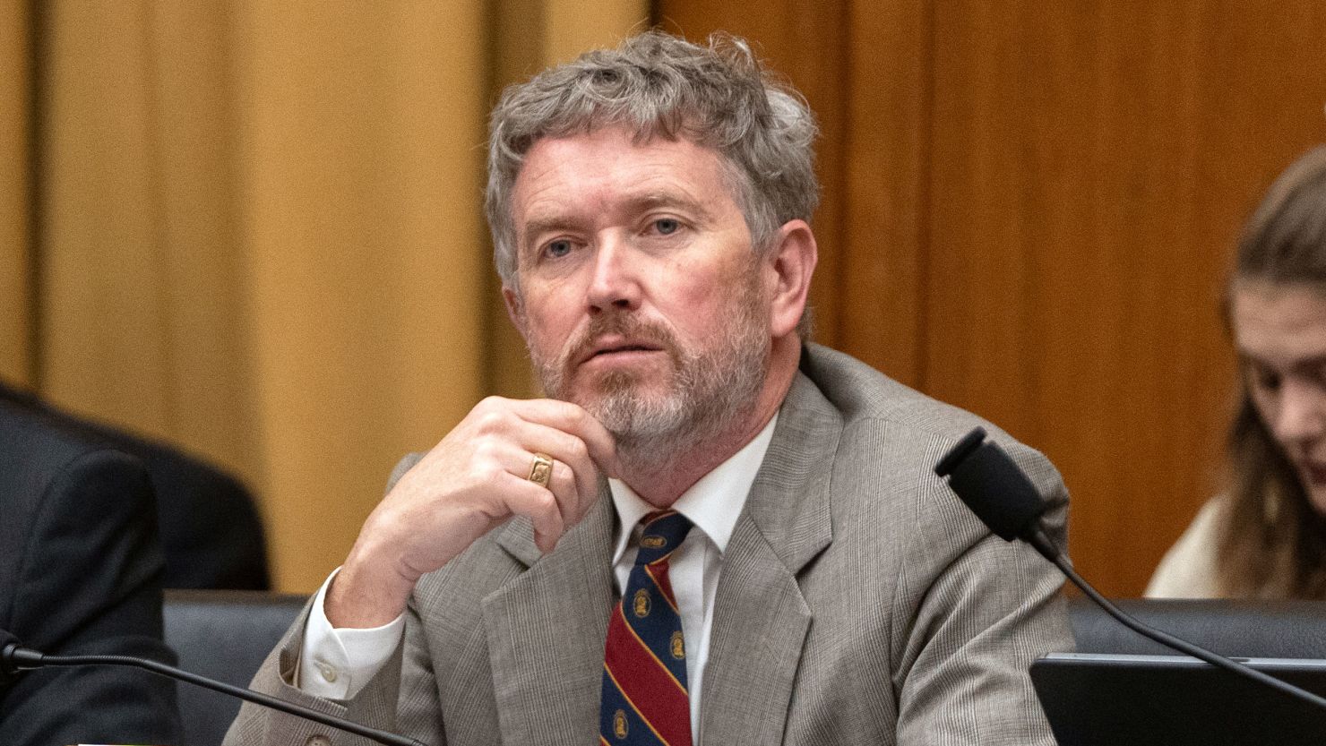 Kentucky Republican Rep. Thomas Massie listens during a joint subcommittee hearing of the House Judiciary Committee, on Capitol Hill, April 1, 2025, in Washington.